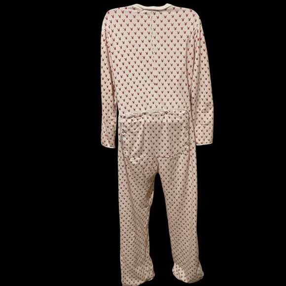 Vintage YTK Playboy Onesie Pajama With Backside Flap Red Cream Size Medium - Picture 2 of 14